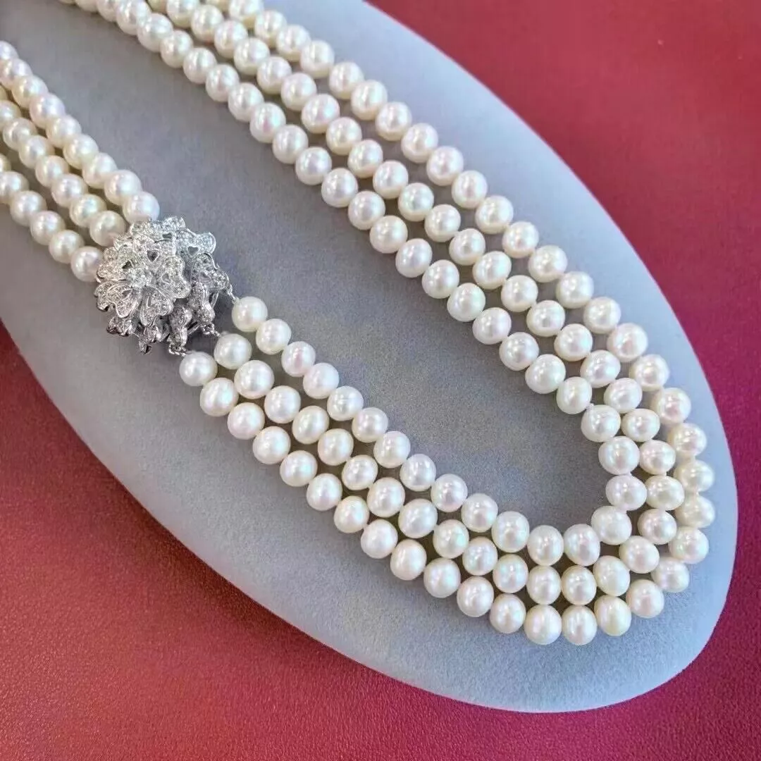 3-Strand Pearl Necklace AAA 8- - огляд і ціна Pearl Trim Chain