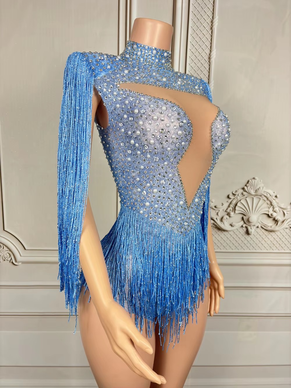 Blue Rhinestone Tassel Bodysui - огляд і ціна Rhinestone Banding Trim