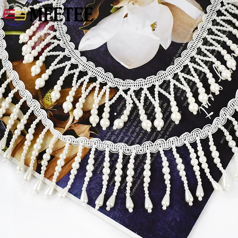 1/2Yards Pearl Beaded Tassel F - огляд і ціна Beaded Trim Fringe