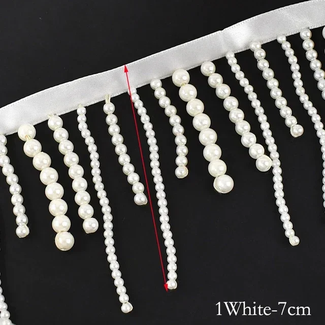 1/2Yards Pearl Beaded Tassel F - огляд і ціна Beaded Trim Fringe