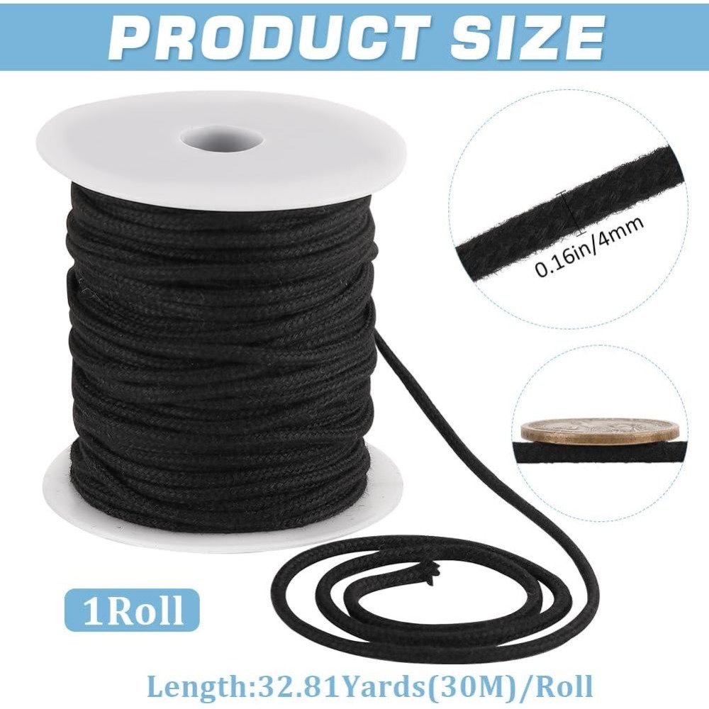 4mm 33 Yards Black Cotton Rope - огляд і ціна Cord Trim Twisted