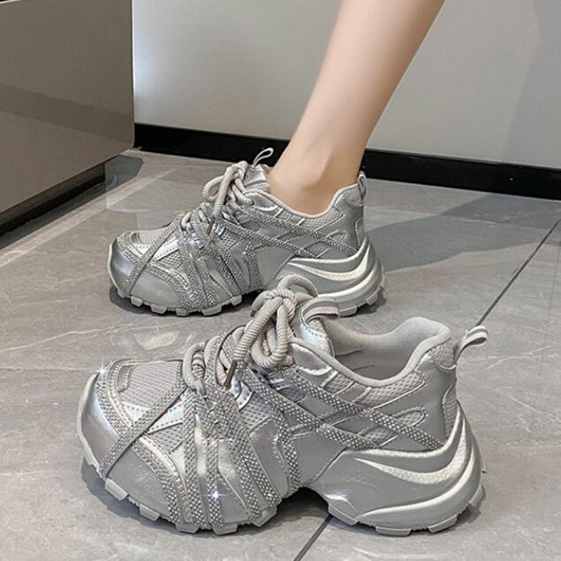7CM Chunky Sneakers Women Casu - огляд і ціна Crystal Mesh Fabric
